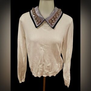 Nicole by Nicole Miller Jeweled Collar Women’s White Sweater SZ M
